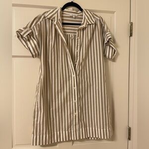 Madewell Taupe & White Striped Button-Front Dress